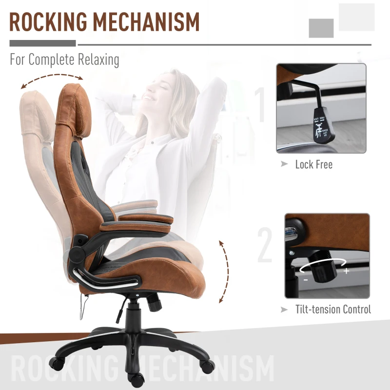 Vinsetto High Back Office Chair 6-Point Vibration Massage Chiar Faux Leather Task Chair Height Adjustable Padded Seat with Wheels