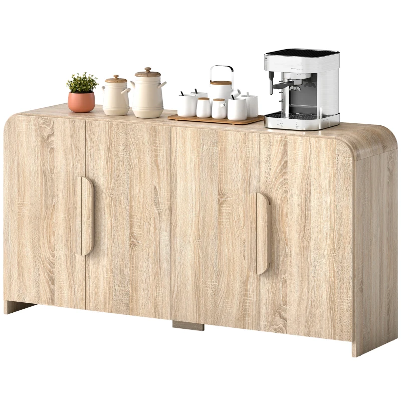 HOMCOM Sideboard Buffet Cabinet, 62" Modern Kitchen Storage Cabinet with Soft-Close Doors and Adjustable Shelves, Natural Wood