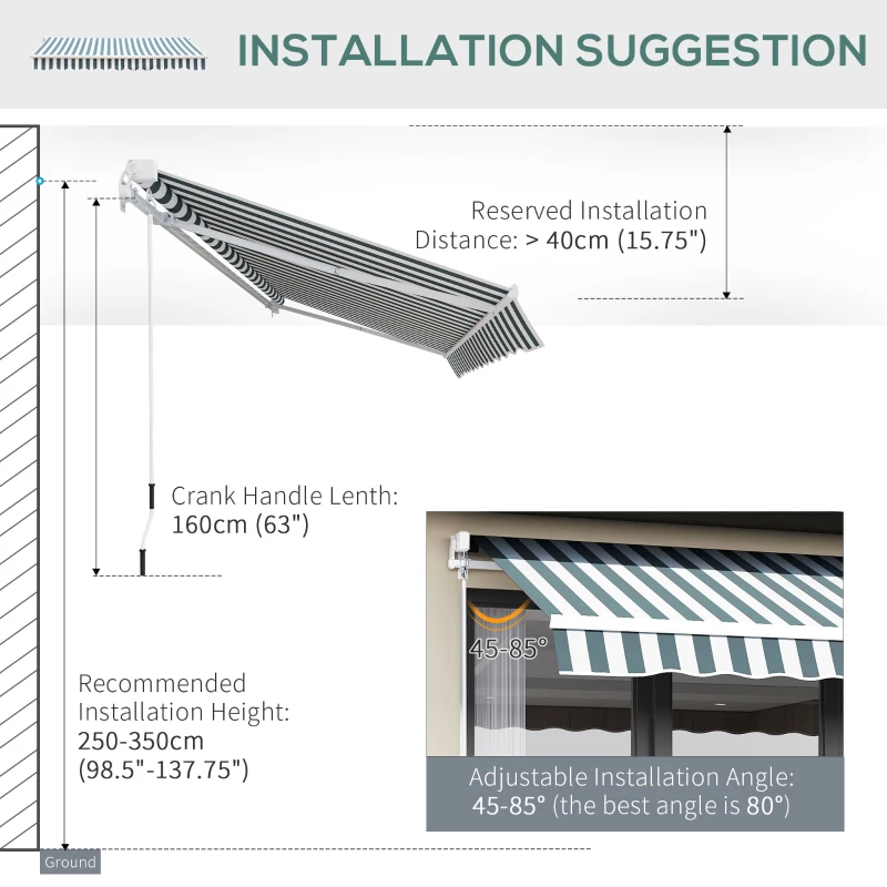 Outsunny 8' x 7' Retractable Awning, Patio Awnings, Sunshade Shelter with 280 g/m² UV & Water-Resistant Fabric and Aluminum Frame for Deck, Balcony, Yard, Green and White