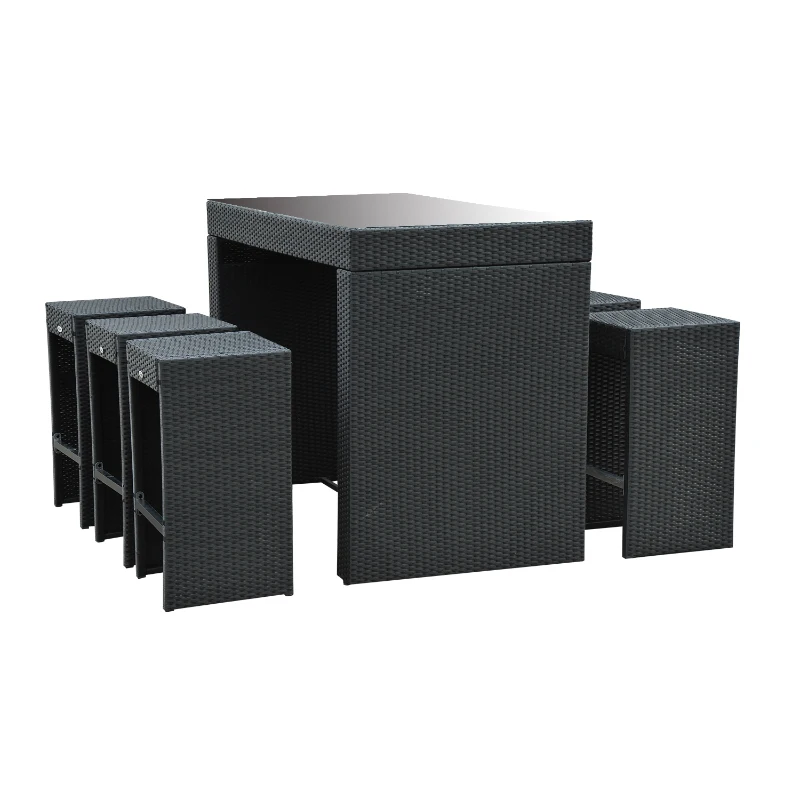 Outsunny 7pcs Rattan Bar Set Garden Wicker Dining Set 1 Table w/ 6 Stools and Cushion Outdoor Yard Patio Furniture Aluminum Frame All Weather