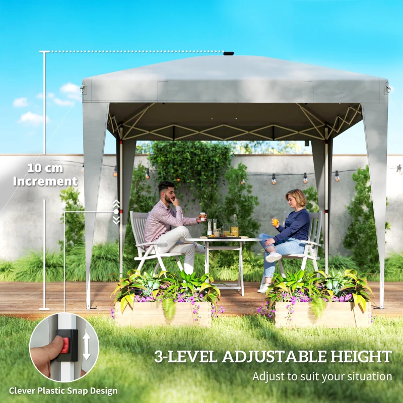 Outsunny 10 x 10 ft Pop Up Canopy Tent with Central Light, UPF 50+ Instant Portable Canopy Shelter with Remote, Light Grey