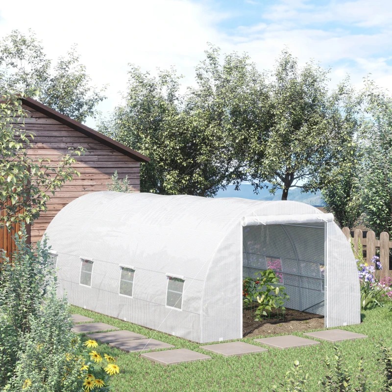 Outsunny 20x10x7ft Heavy Duty Tunnel Walk-in Greenhouse Outdoor Backyard Seed Plant Vegetables Grow Warm House White