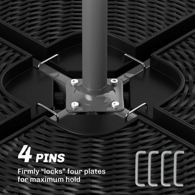 Outsunny 4PCs Cantilever Umbrella Base Weights for Offset Banana Parasol, Wicker Effect HDPE Water or Sand Filled Patio Umbrella Weights with Built-in Handles, Black