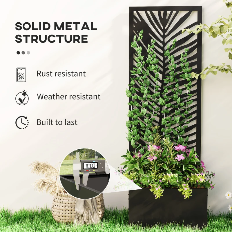Outsunny Raised Garden Bed with Outdoor Privacy Screen, Metal Planter Box with Trellis, Wall-Mounted or Freestanding, Black