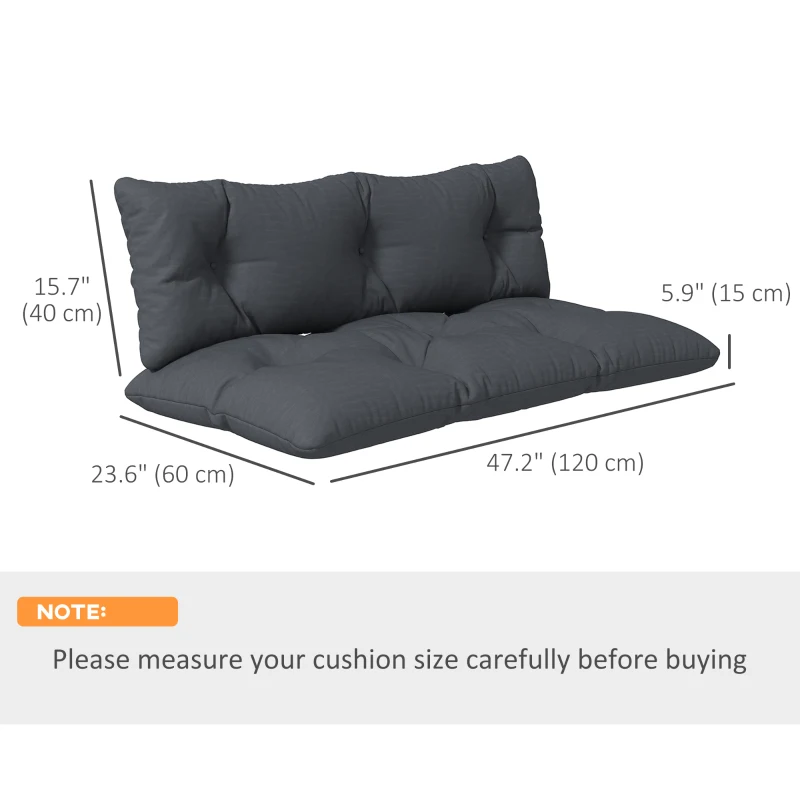Outsunny 2 Seater 6" Thick Outdoor Seat Cushions with Back Cushion for Pallet, Loveseat Outdoor Furniture Cushions, Dark Grey