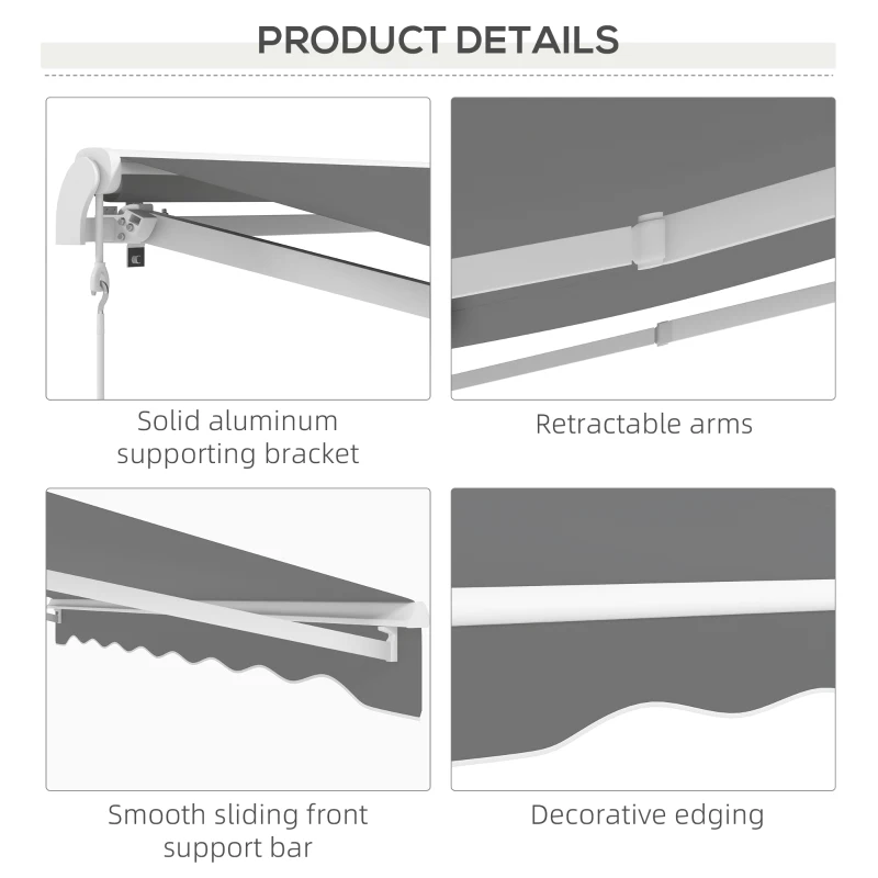 Outsunny 10'x8' Electric Retractable Awning with Remote Controller, Crank Handle, Aluminum Frame for Deck Balcony, Light Grey