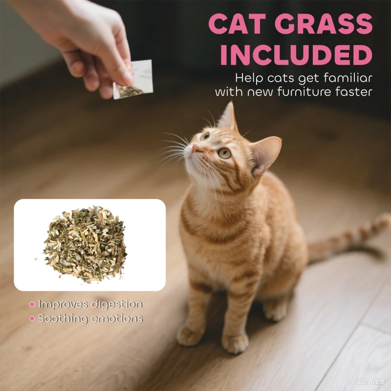 PawHut Cat Scratcher House, 2-in-1 Cardboard Cat Scratching Pad with Door, 4 Paw-Shaped Vents and Grass for Indoor, Pink