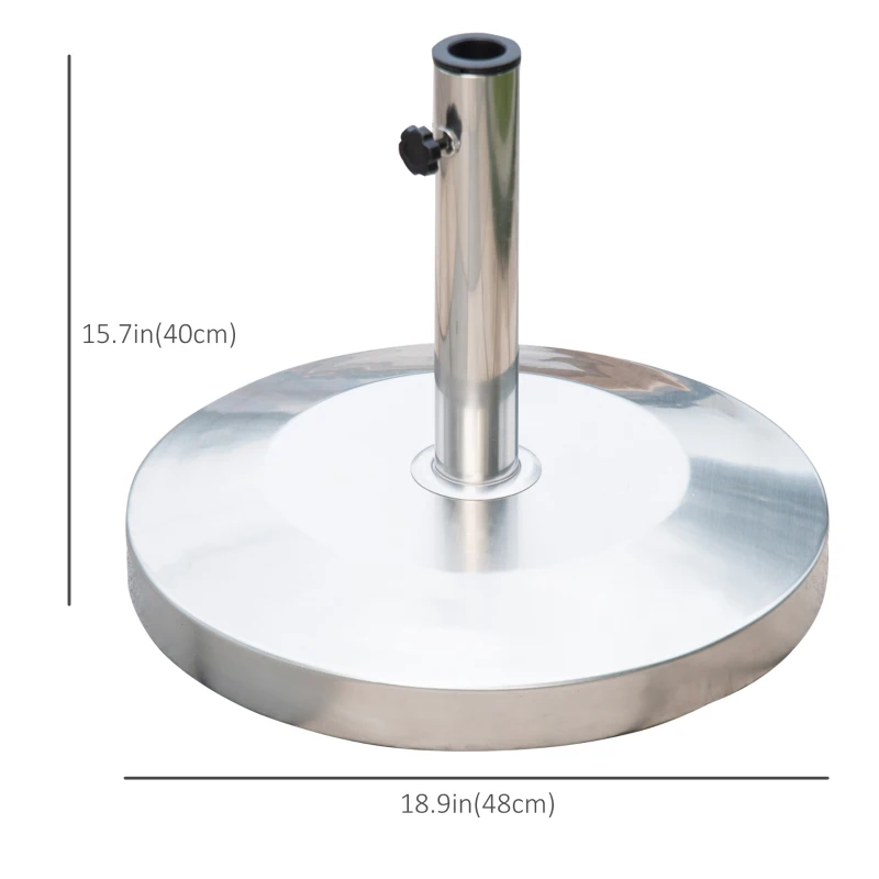 Outsunny 55 lbs Cement Round Patio Umbrella Stand, 19" Stainless Steel Base Stand Holder, Silver