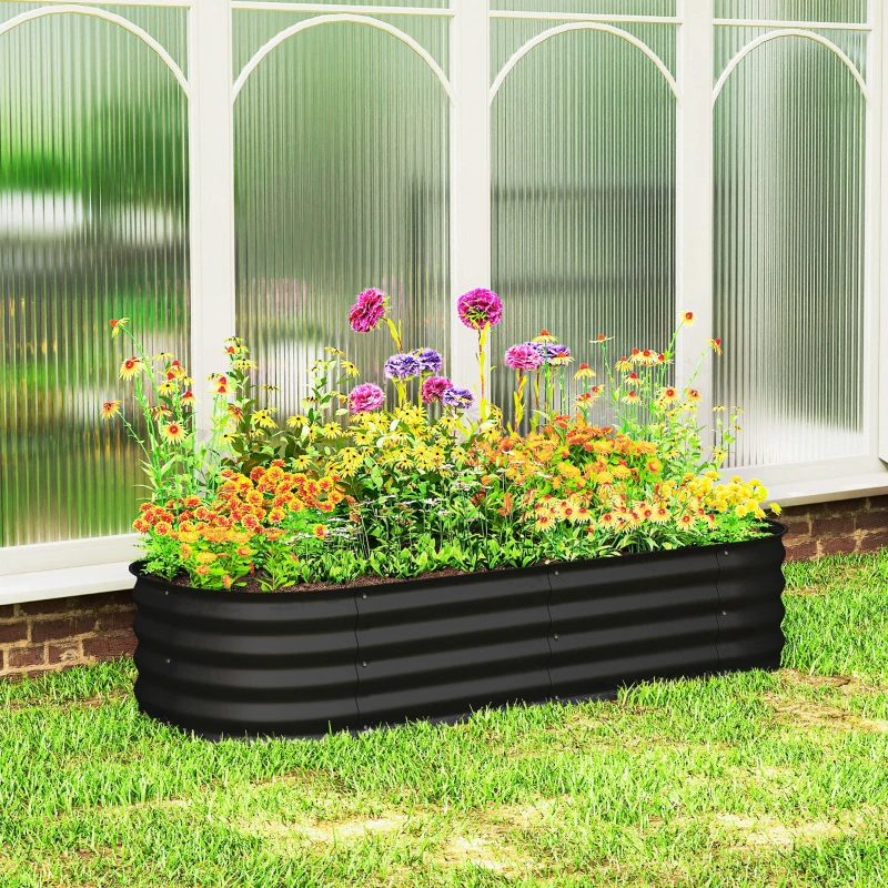 Outsunny 4.9' x 2' x 1' Large Outdoor Planter Box, Galvanized Raised Garden Bed with Metal Plant Stake, Black