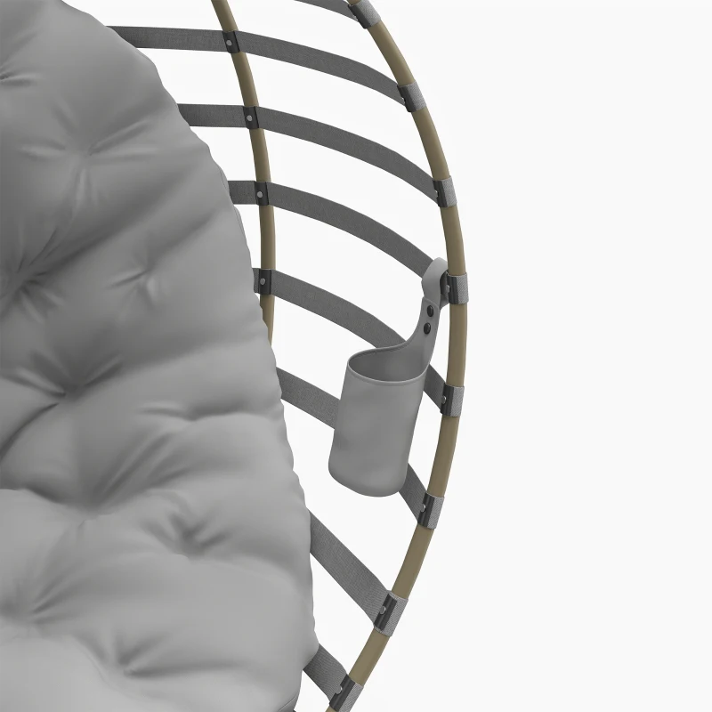 Outsunny Egg Chair, Patio Lounge Chair, Foldable Basket Chair with Large Seat Cushion, Side Pocket, Light Grey