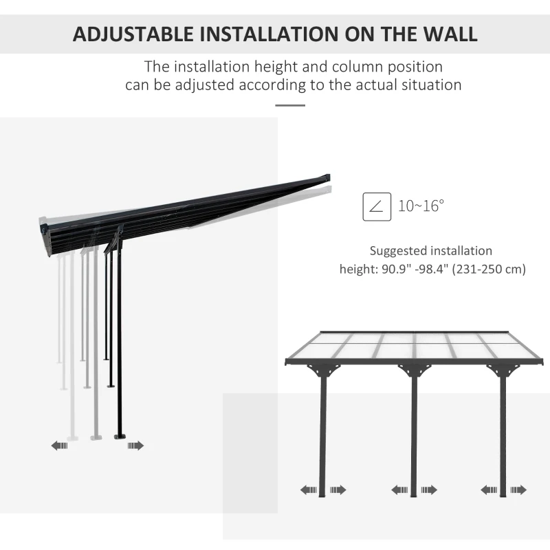Outsunny 10' x 12' Outdoor Hardtop Pergola Gazebo with Polycarbonate Roof Adjustable Height, Aluminum Frame, UV Protection, Grey
