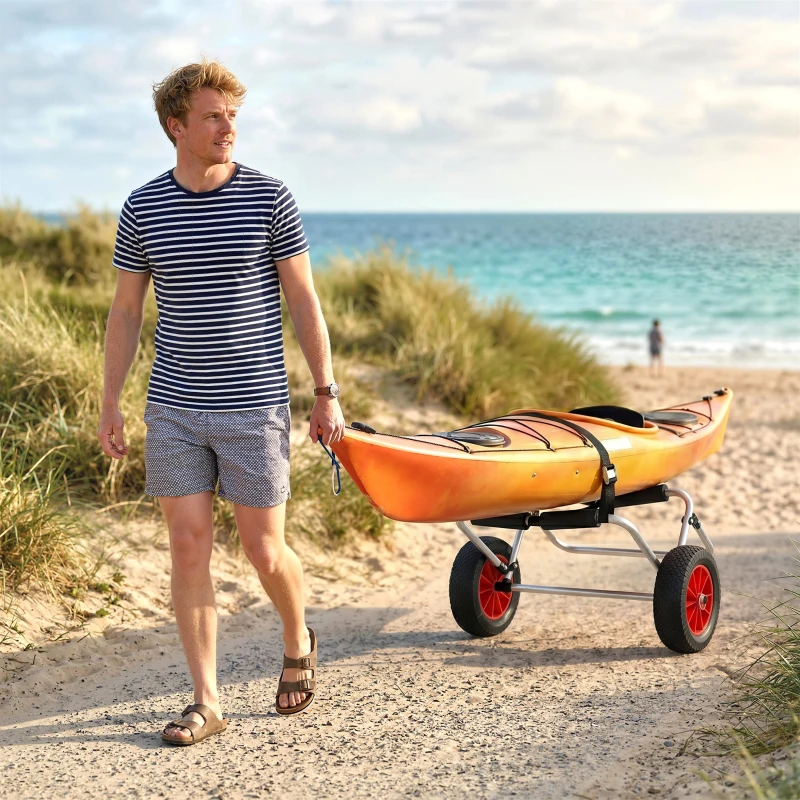 Soozier 198LBS Kayak Cart, Foldable Canoe Trolley Cart, Kayak Trailer with Tie-Down Strap, 10'' No-Flat Wheels and Aluminum Frame, Silver