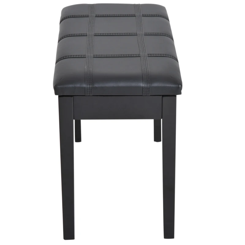 HOMCOM Classic Piano Bench Stool, PU Leather Padded Keyboard Seat with Rubber Wood Legs and Music Storage Compartment, Banded Seat, Black