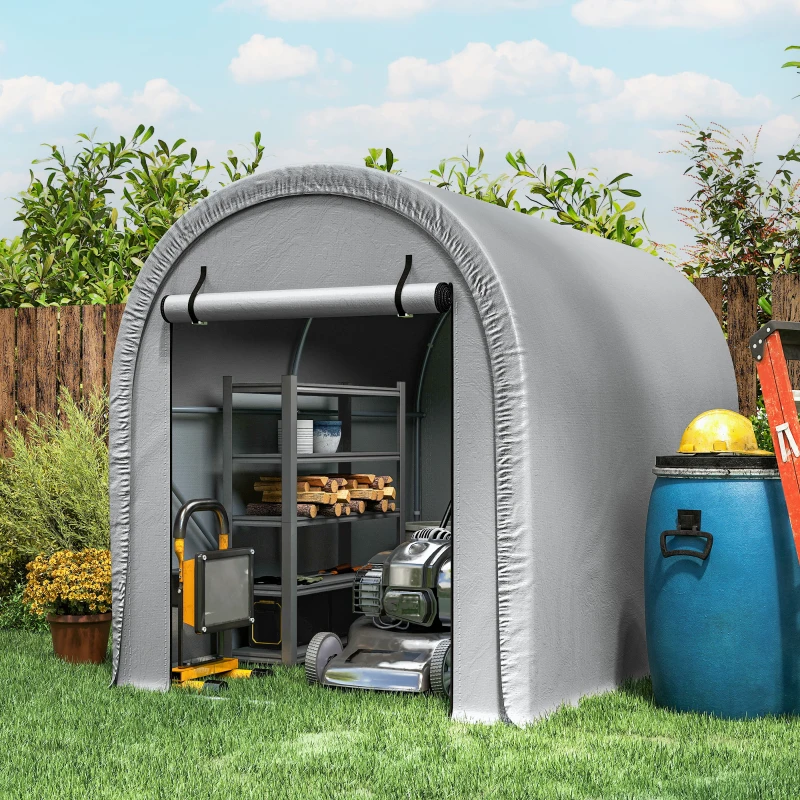 Outsunny 8' x 5' Portable Shed, Water-Resistant Bike Tent with Roll-up Zipper Door and Galvanized Metal Frame for Bike