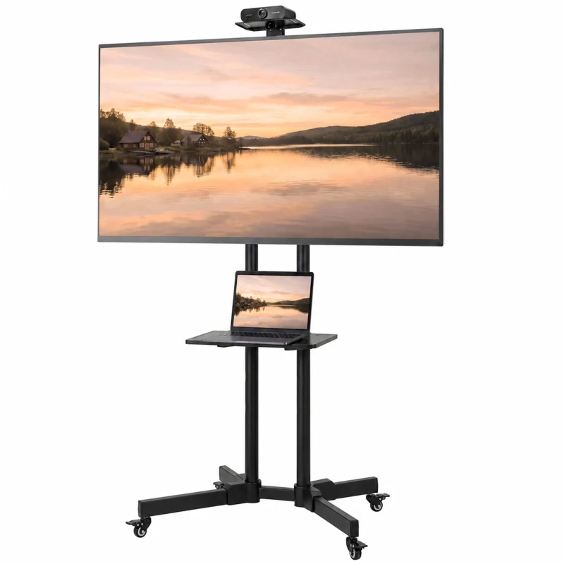 HOMCOM Rolling TV Stand for 32-75 Inch Screens, Mobile TV Stand with Tilt, Height Adjustable, Locking Wheels, Black