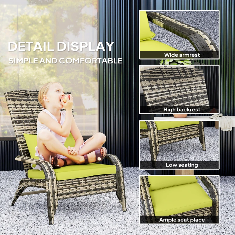 Outsunny Patio Wicker Adirondack Chair, Outdoor PE Rattan Fire Pit Chair, Muskoka Chair w/ Soft Cushions, Tall Curved Backrest and Comfortable Armrests for Deck Garden, Green