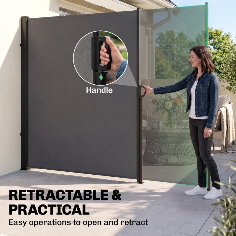 Outsunny 118" x 79"  Outdoor Folding Privacy Screen Retractable Side Awning Patio with Resistance to UV Rays and Wind Light Grey