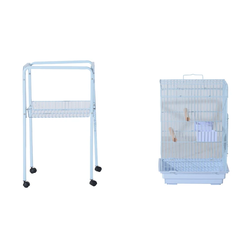 PawHut 44.5" Metal Indoor Bird Cage Starter Kit With Detachable Rolling Stand, Storage Basket, And Accessories - White