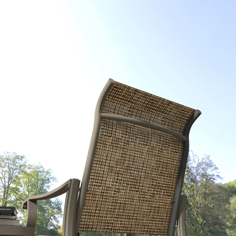 Outsunny 3PCs Gliding Rocking Chair & Bistro Tea Table Set, Brown