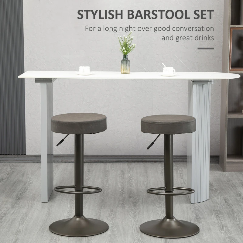 HOMCOM Modern Adjustable Bar Stools Set of 2, Swivel Barstool with Footrest, PU Leather Round Top for Kitchen, Dark Grey