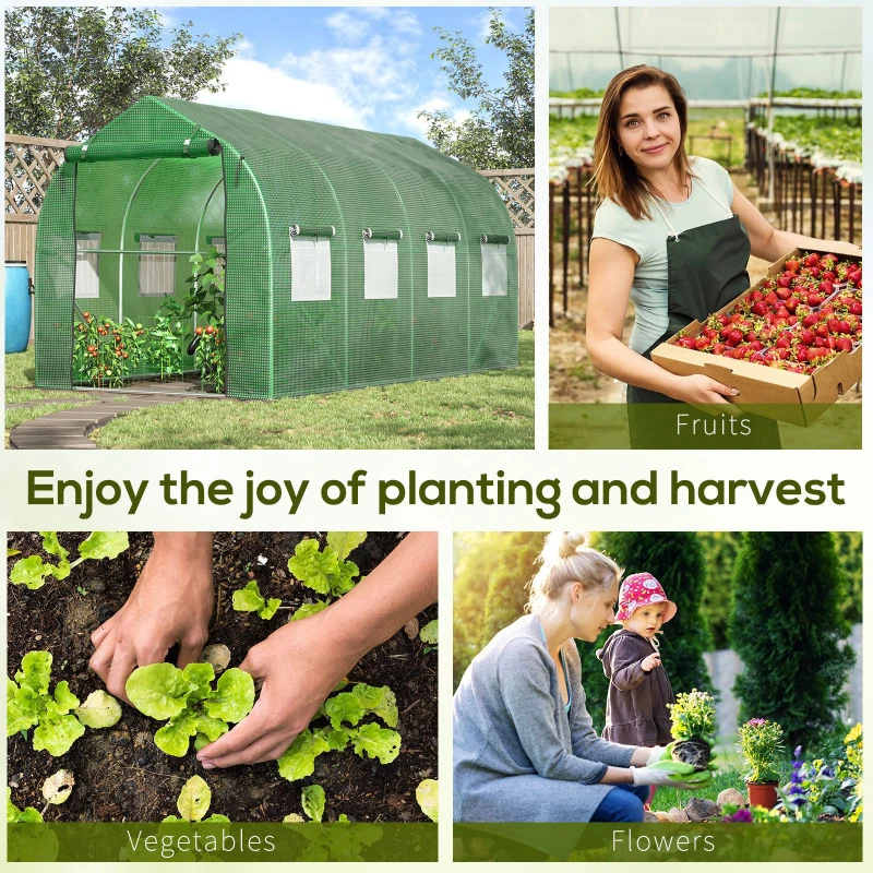 Outsunny 12.5' x 6.3' x 6.4' Steeple Walk-in Tunnel Greenhouse Garden Plant Seed Grow Tent Polythene with Windows and Door Green