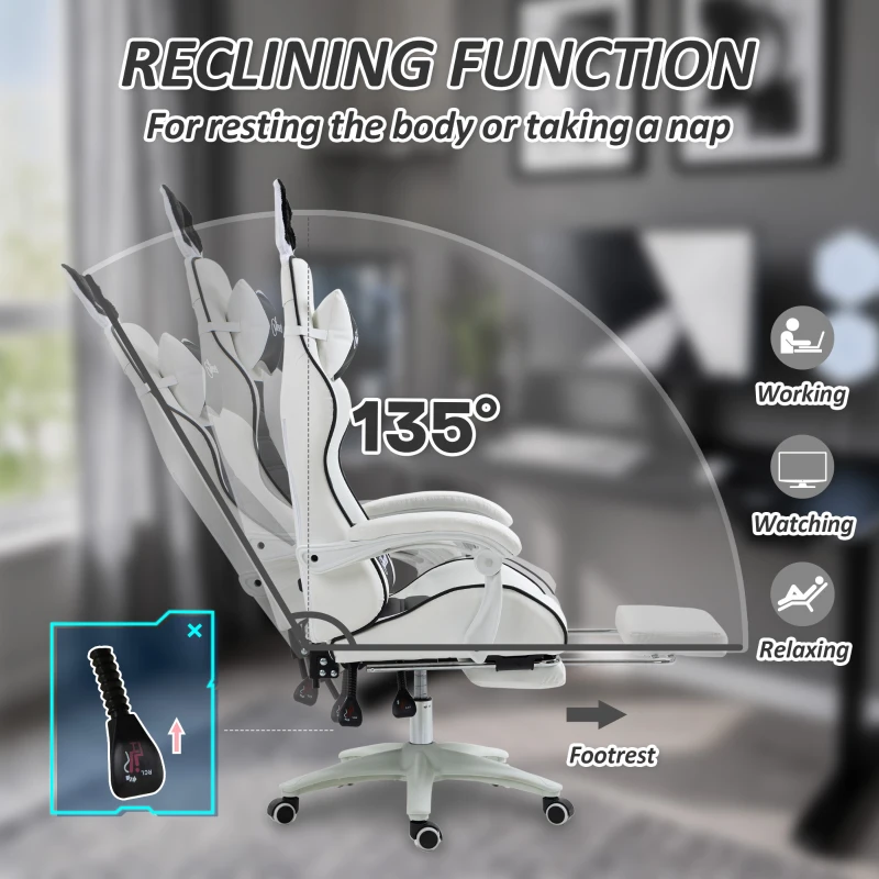 HOMCOM Cute Racing Gamer Chair, PU Leather Gaming Chair with Footrest, Headrest and Lumbar Support, Black