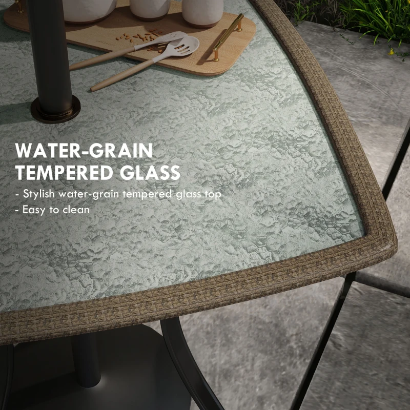 Outsunny 34" Square Outdoor Dining Table, Patio Table with Umbrella Hole, Water-Grain Glass Top Coffee Table for Balcony, Poolside, Dark Brown