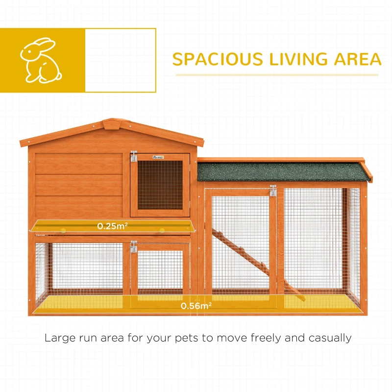 PawHut Two-Level Rabbit Hutch Small Animal House Pet Bunny Cage Home w/ Outdoor Run Water & UV Resistant Roof Access Ramp