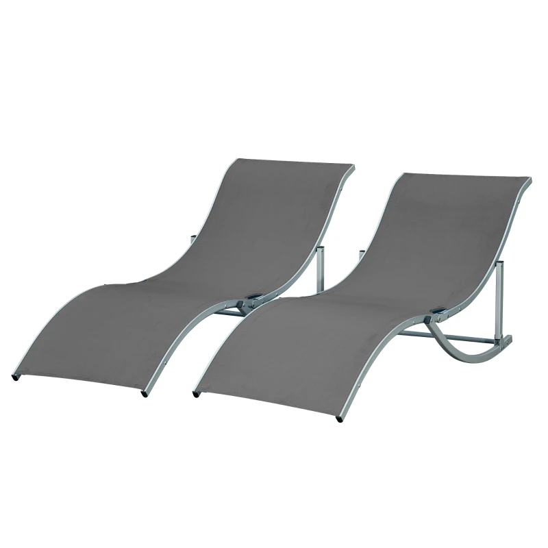 Outsunny Pool Chaise Lounge Chairs Set of 2, S-shaped Foldable Outdoor Chaise Lounge Chair Reclining for Patio Beach Garden With 264lbs Weight Capacity, Dark Grey