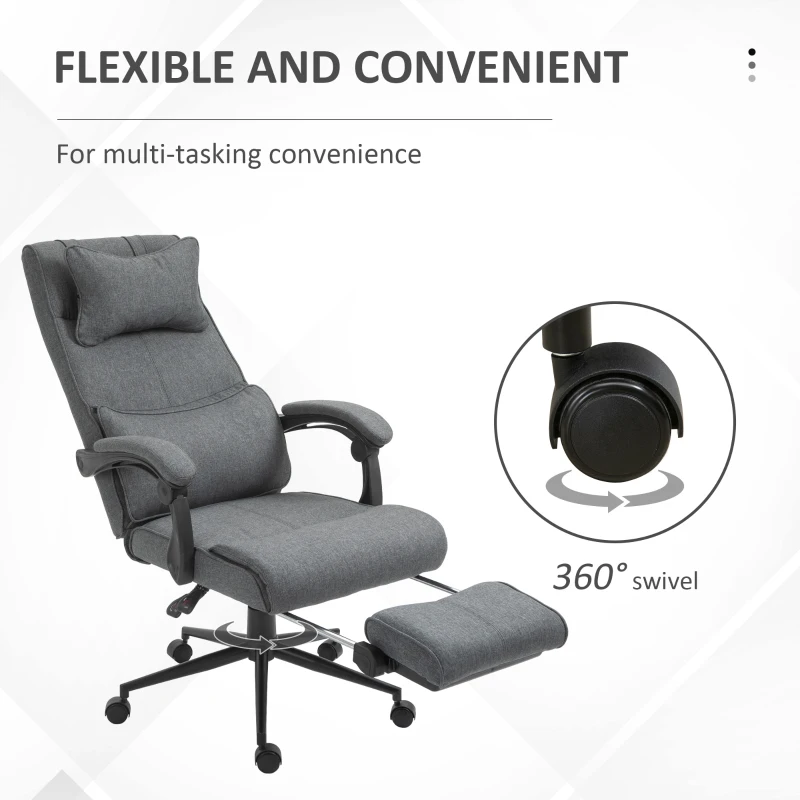 Vinsetto Office Recliner Chair Executive High Back Office Chair with Footrest, Grey