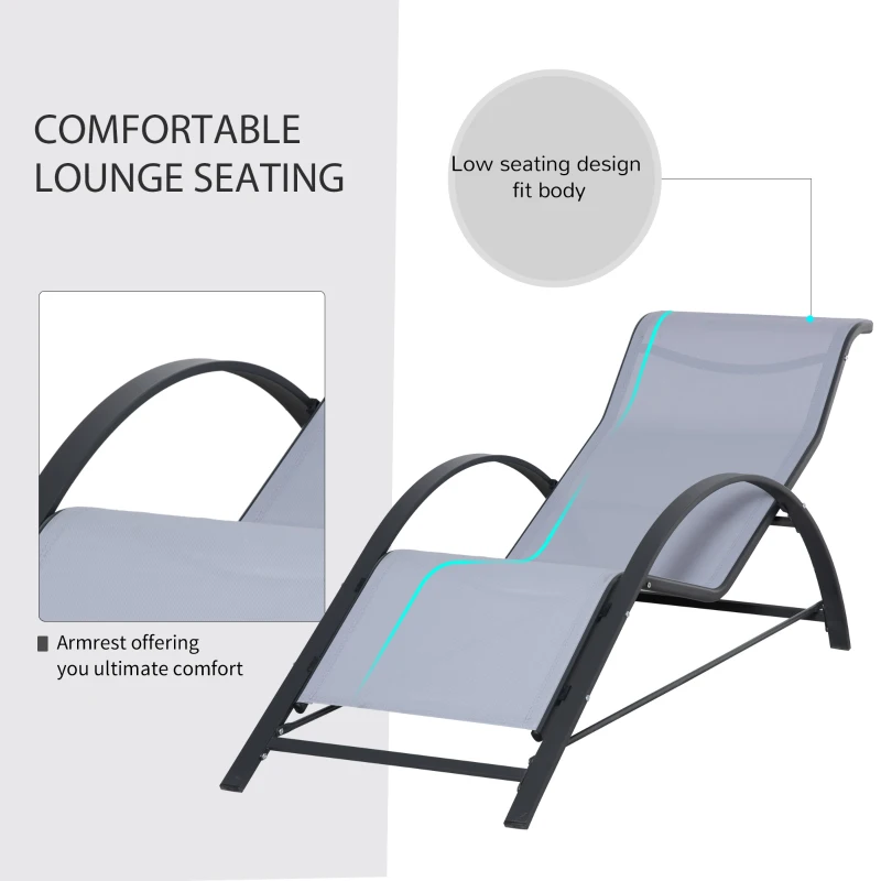 Outsunny 3 Pieces Outdoor Lounge Chair Set, 2 S-Shaped Lawn Chairs and a Glass Table for Patio, Yard, Light Grey