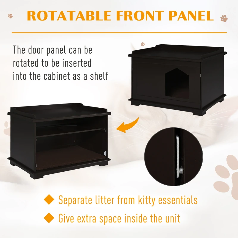 PawHut Wooden Cat Litter Box Enclosure Furniture Style Kitten Washroom with Rotated Door End Table Hideaway, Brown