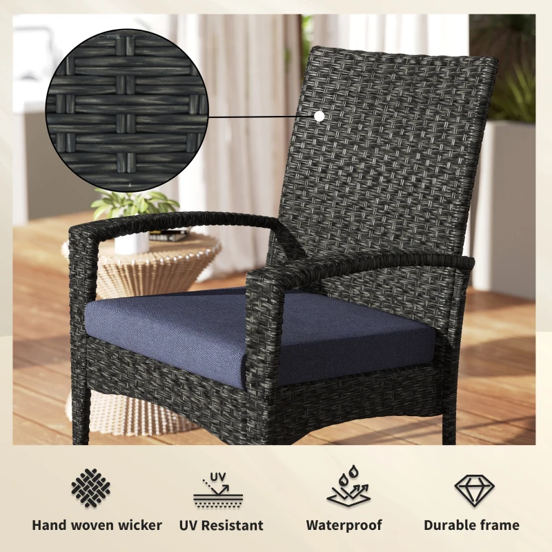 Outsunny Outdoor Rocking Chair, Patio Wicker Chair Removable Cushion, High Back and Armrests for Porch Balcony, Navy Blue