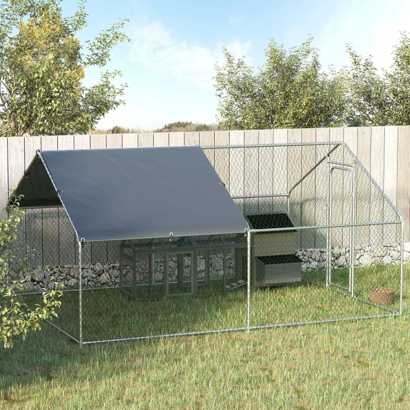 PawHut Large Chicken Coop Metal Chicken Run for Chickens with Waterproof and Anti-U Cover, Spire Shaped Walk in Fence Cage Hen House for Outdoor and Yard Farm Use, 1.26" Dia, 9.8' x 13.1' x 6.4'