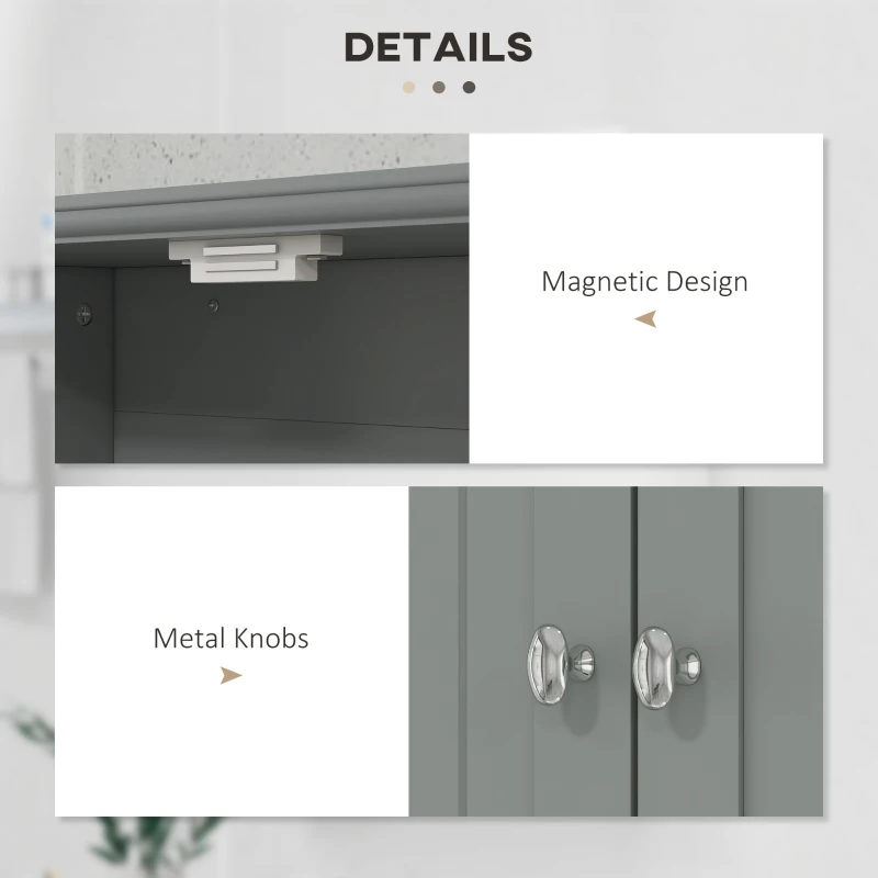 kleankin Bathroom Wall Cabinet with 2 Drawers, Modern Medicine Cabinet with 2 Doors and Open Shelf, Over the Toilet Storage Organizer for Living Room, Kitchen，20" x 7" x 26", Grey