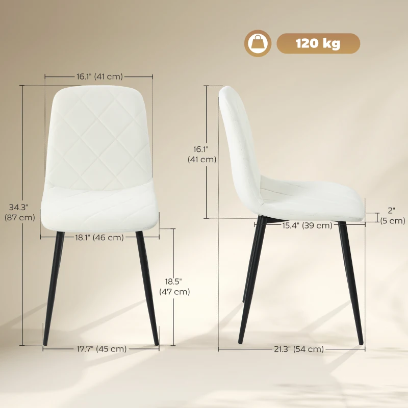 HOMCOM Dining Chairs Set of 4, Upholstered Dining Room Chairs with Steel Legs, Modern Kitchen Chair for Dining Room, Cream