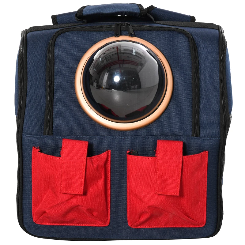 PawHut Foldable Pet Carrier Backpack with Two Storage Packets, Breathable Mesh, Transparent Window & Adjustable Shoulder Strap for Small Cats & Dogs Travel Hiking, Blue