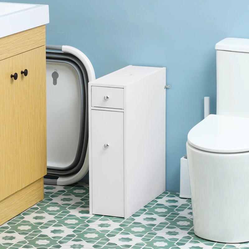 HOMCOM Space Saving Toilet Paper Cabinet, Narrow Bathroom Cabinet with Drawers and Hidden Storage, White