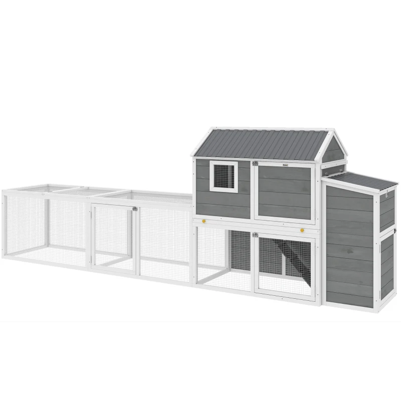 PawHut Large Chicken Coop, 134"L Wooden Chicken House with Run, Nesting Box, Slide-Out Tray, Waterproof Roof and Ramp