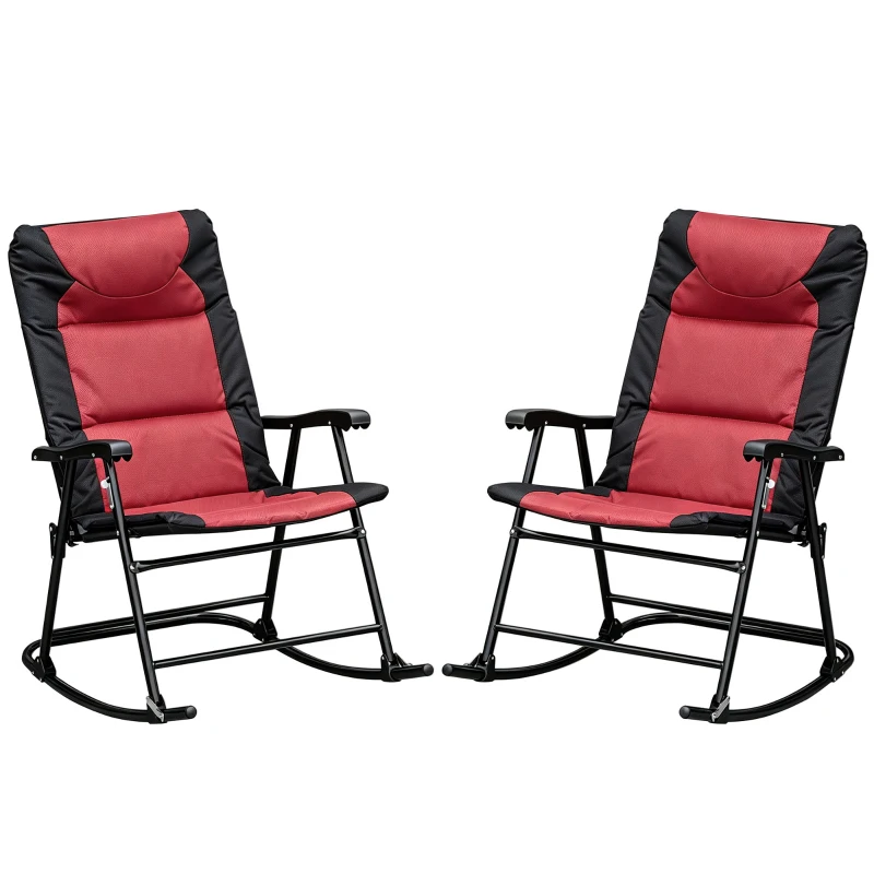 Outsunny Folding Rocking Chair Set of 2 Padded Rockers with Armrest, Red & Black