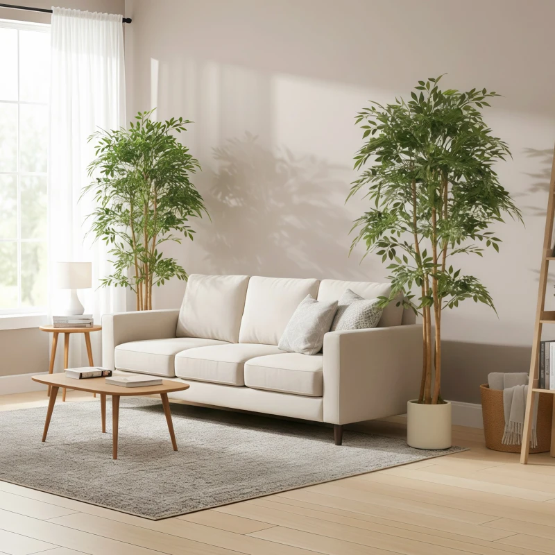 HOMCOM 6FT Artificial Banyan Tree Set of 2, Fake Potted Tree with Solid Wood Trunk and Pot for Indoor