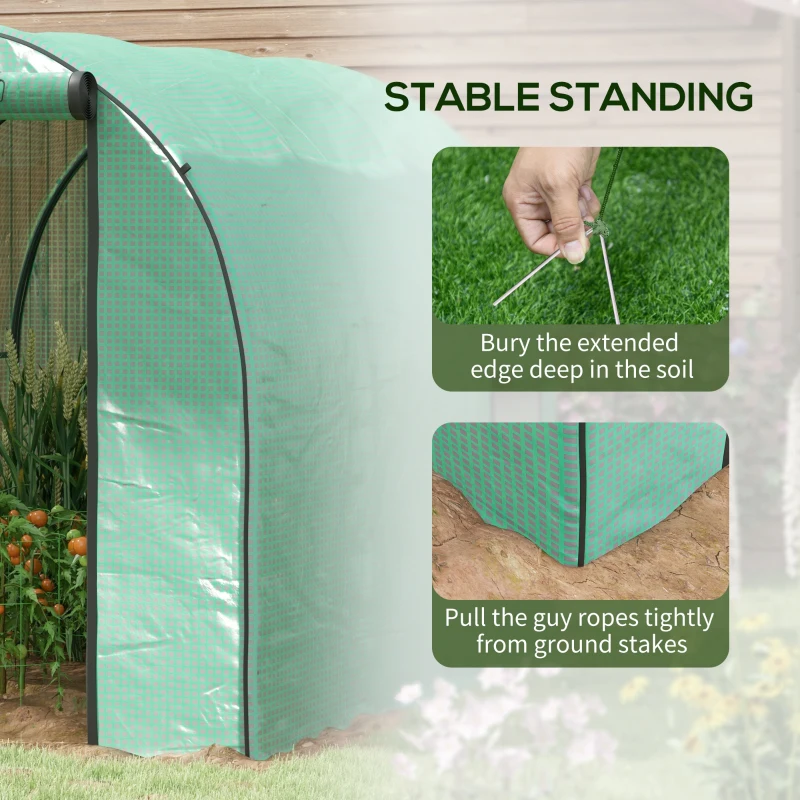 Outsunny Polytunnel Greenhouse Walk-in Grow House with Plasric Cover, Door, Mesh Window and Steel Frame, 6.6' x 10' x 6.6'