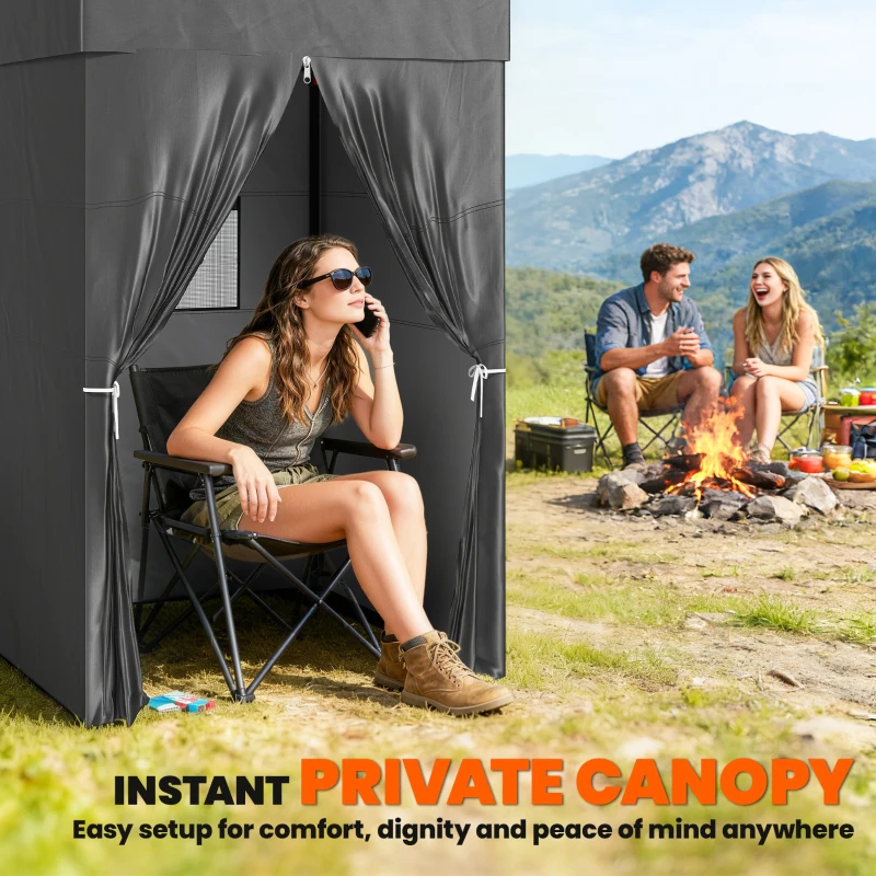 Outsunny 4 x 4 ft Compact Pop Up Canopy Tent, UPF 50+ Changing Room, Portable Instant Privacy Canopy with Mesh Window, Dark Grey