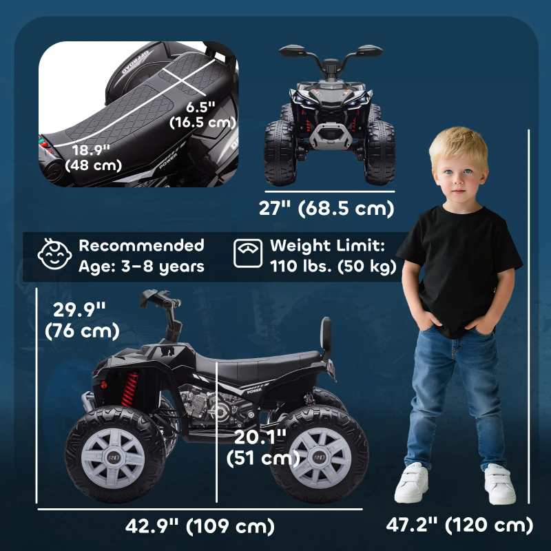 Qaba 2-Seater All-Terrain 4 Wheeler, 24V Kids ATV Ride-On, Electric Quad Car with Dual Motor, for Boys and Girls, Black