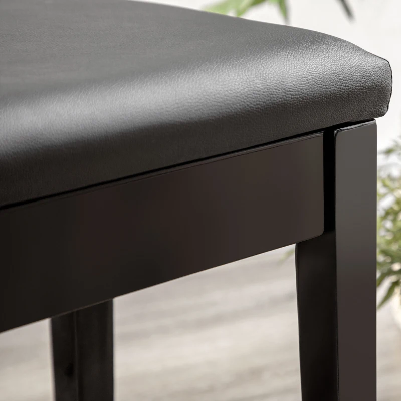 HOMCOM Classic Piano Bench Stool, PU Leather Padded Keyboard Seat with Rubber Wood Legs and Music Storage Compartment, Smooth Seat, Black