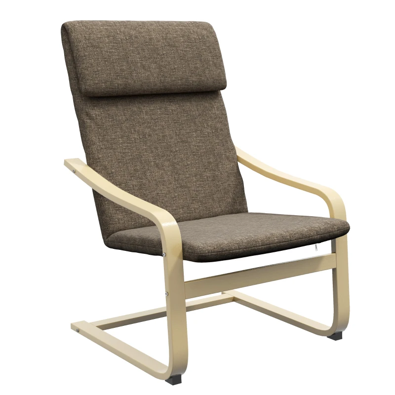 HOMCOM Modern Accent Chair, Linen-Feel Upholstered Living Room Chair with Wood Curved Legs for Balcony, Dark Brown