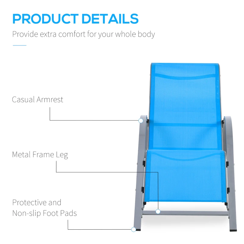 Outsunny 3 Pieces Outdoor Lounge Chair Set, 2 S-Shaped Lawn Chairs and a Glass Table for Patio, Yard, Blue