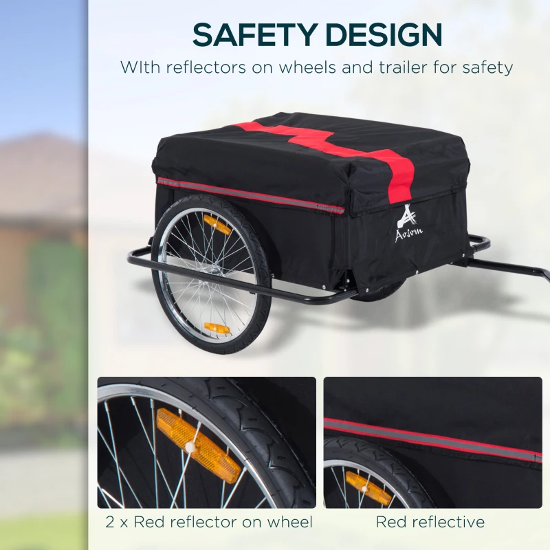Aosom Bicycle Trailer Bike Cargo Trailer Garden Utility Cart Tool Carrier  with Removable Cover, Red