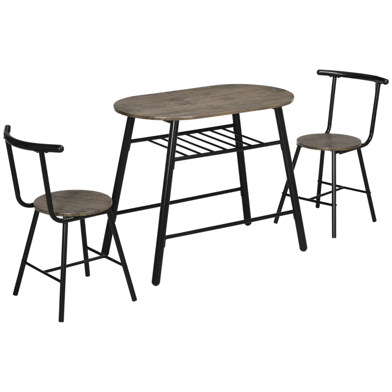 HOMCOM 3-Piece Dining Table Set, Oval Kitchen Table and 2 Chairs, Small Breakfast Table Set with Metal Frame for Small Space, Dining Room, Living Room, 35.4" x 19.7" x 29.5"