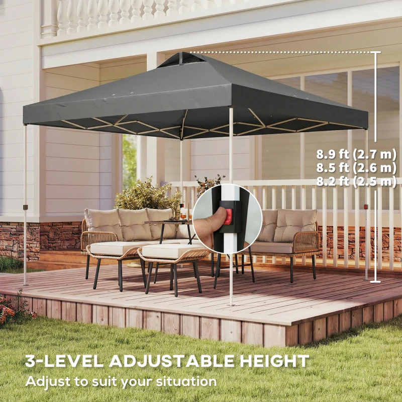 Outsunny Pop Up Canopy Waterproof Canopy Tent with Carrying Bag for Parties Garden BBQs 9.8' x 9.8', Dark Grey